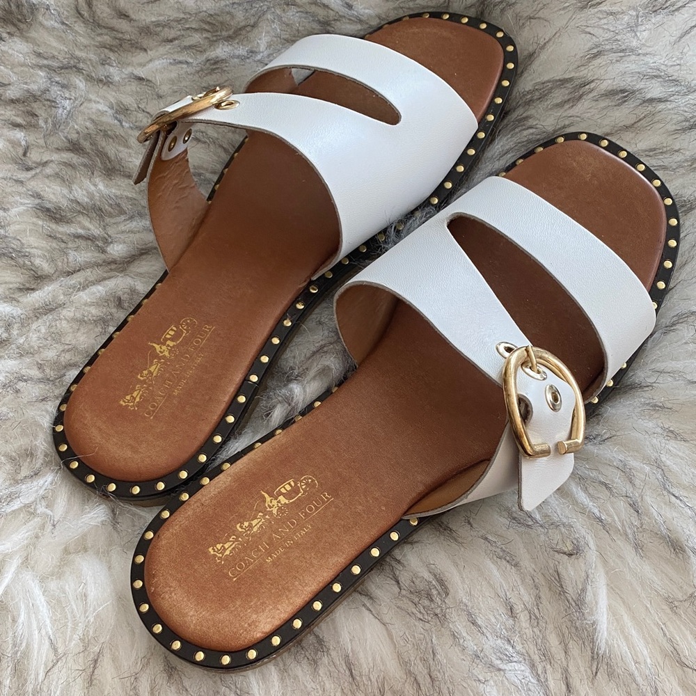 COACH and Four leather strappy White and Gold Slide Sandals - Picture 2 of 12